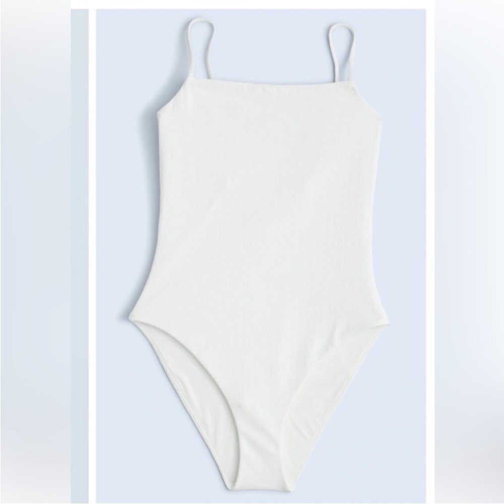 Madewell white square neck spaghetti strap one piece bathing suit
